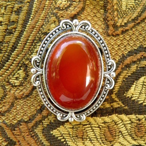 Handcrafted Genuine Carnelian Gemstone Brooch Pin - Picture 1 of 4